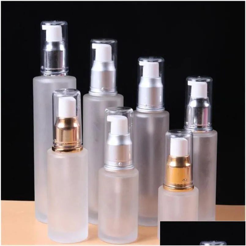Förpackningsflaskor grossist frostat glas kosmetisk flaskelotion pumpbehållare återfyllbar per sprayflaskor 20 ml 30 ml 40 ml 50 ml 60 ml 80 dhq4t