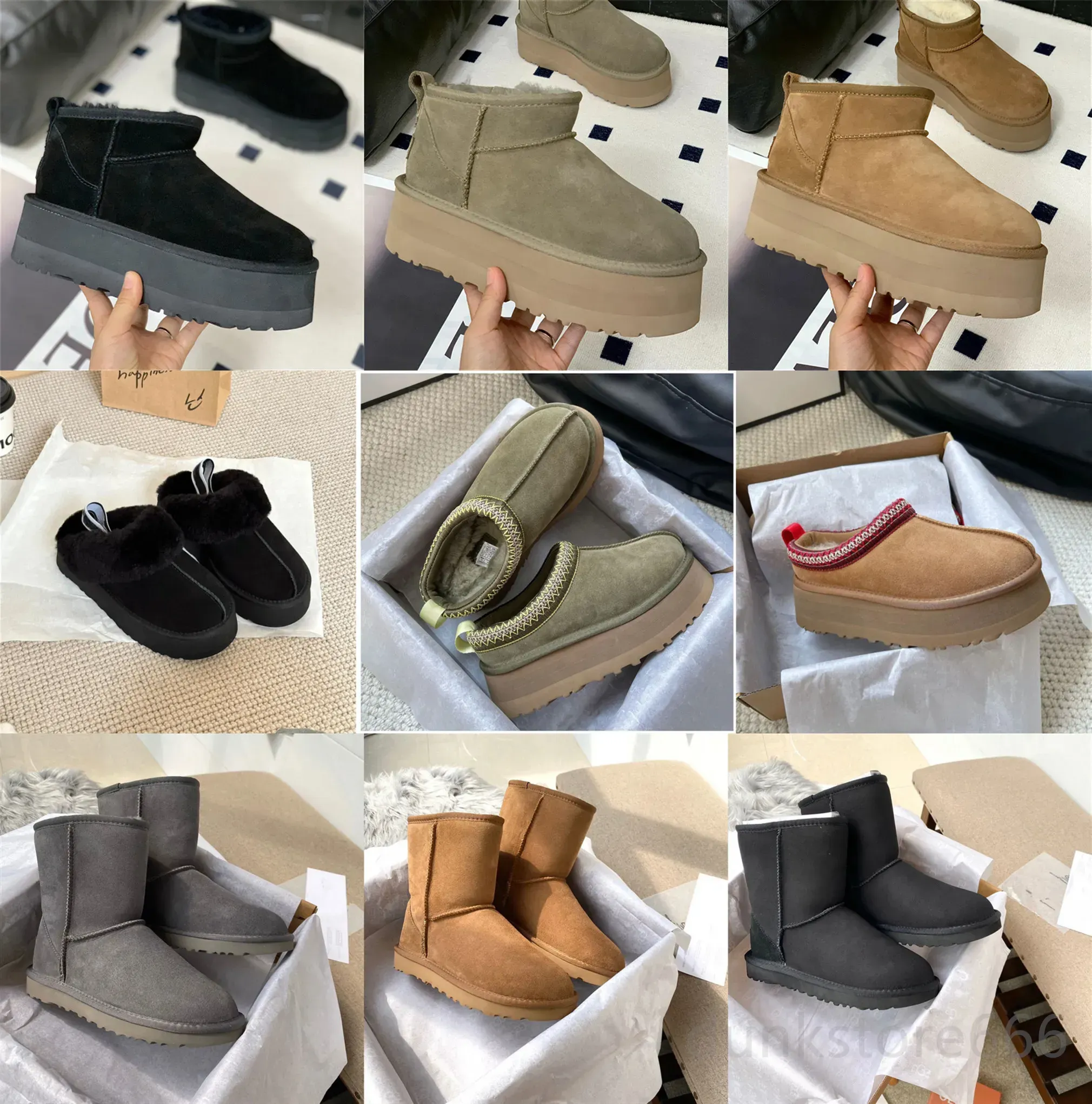 Classici Ultra Mini Stivali Stivali da neve Piattaforma Donna Uomo Pelliccia Pantofola Scivolo Castagna Sabbia Semi di senape Beige Driftwood Inverno Scarpa alla caviglia