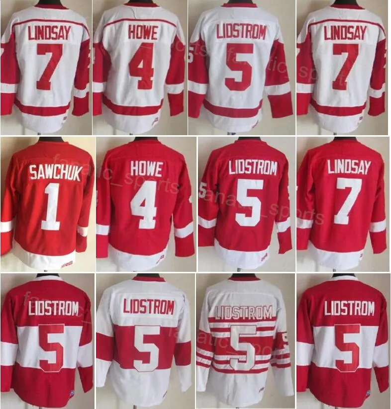 Retro Hockey Vintage 7 Ted Lindsay Jersey CCM 5 Nicklas Lidstrom 4 Gordie Howe 1 Terry Sawchuk 40 Henrik Zetterberg 33 Kris Draper Classic Emetre 75th Red White Mens Mens