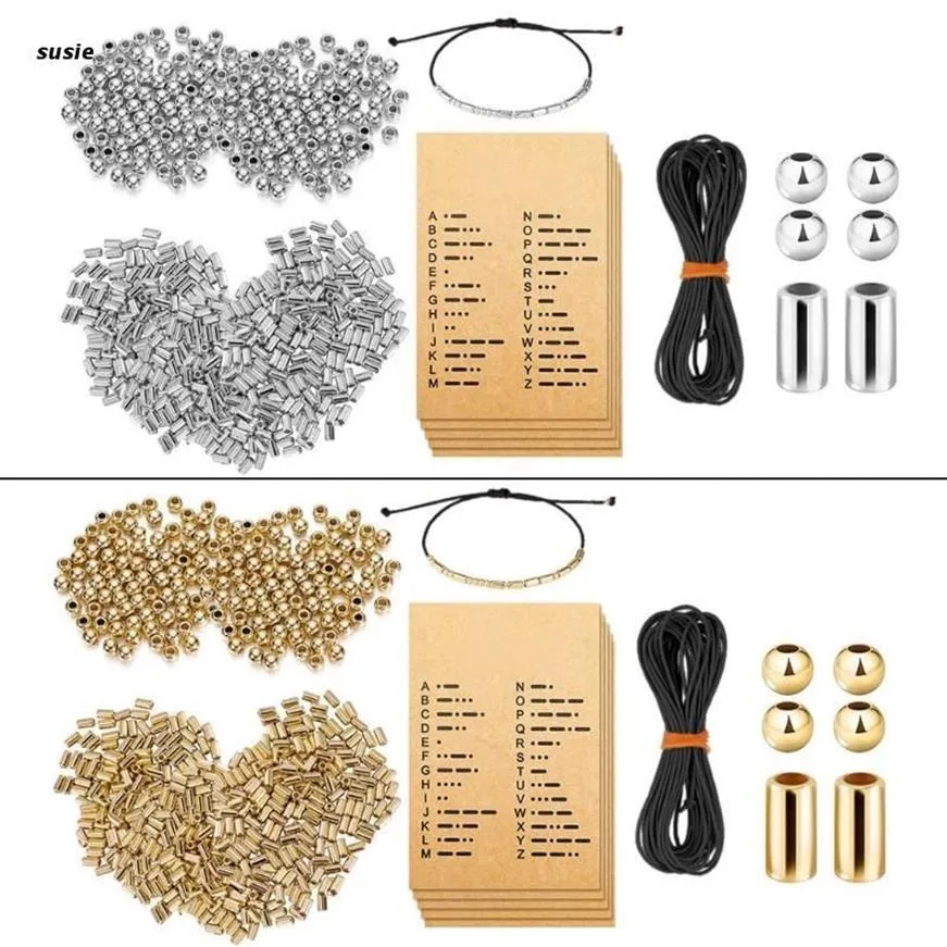 Braccialetti con ciondoli Kit per creazione di braccialetti fai-da-te Perline distanziatrici rotonde Tubo lungo Collana regolabile manualmente Carta con codice Morse219m