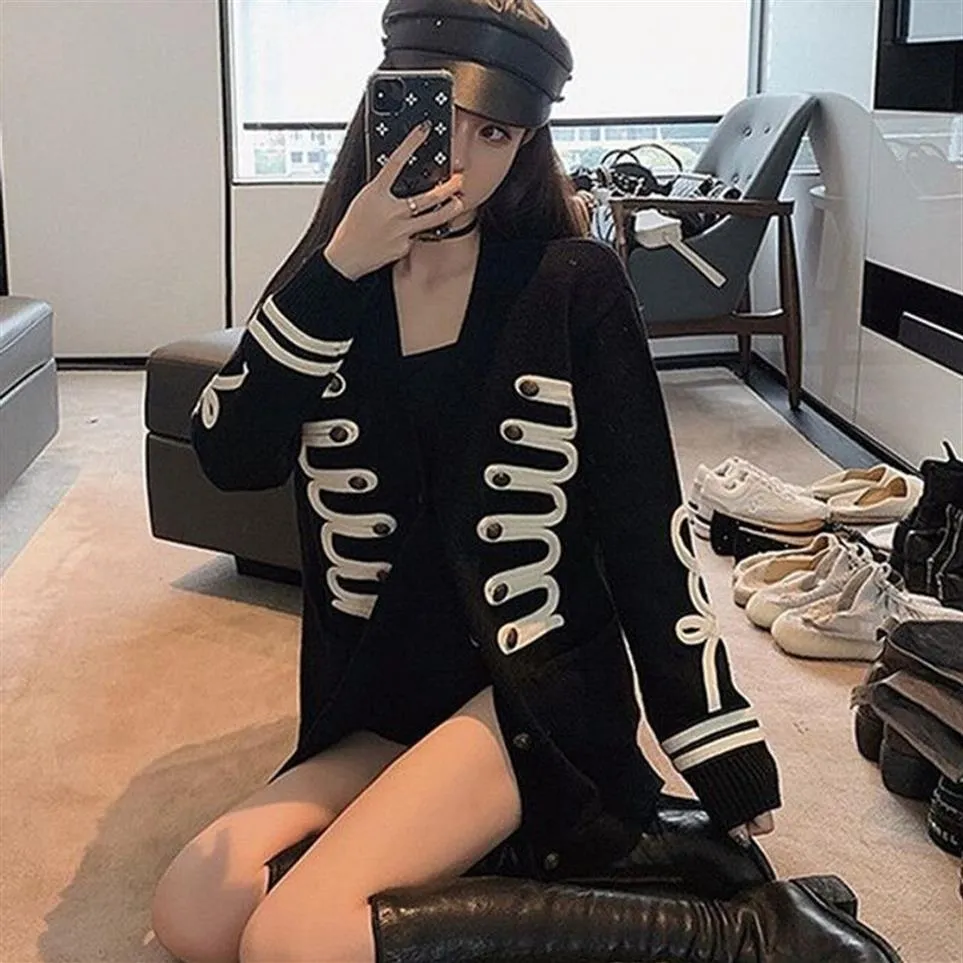 Autumn new women's v-neck single breasted loose long sleeve retro baroque style knitted sweater cardigan coat casacos plus si242S