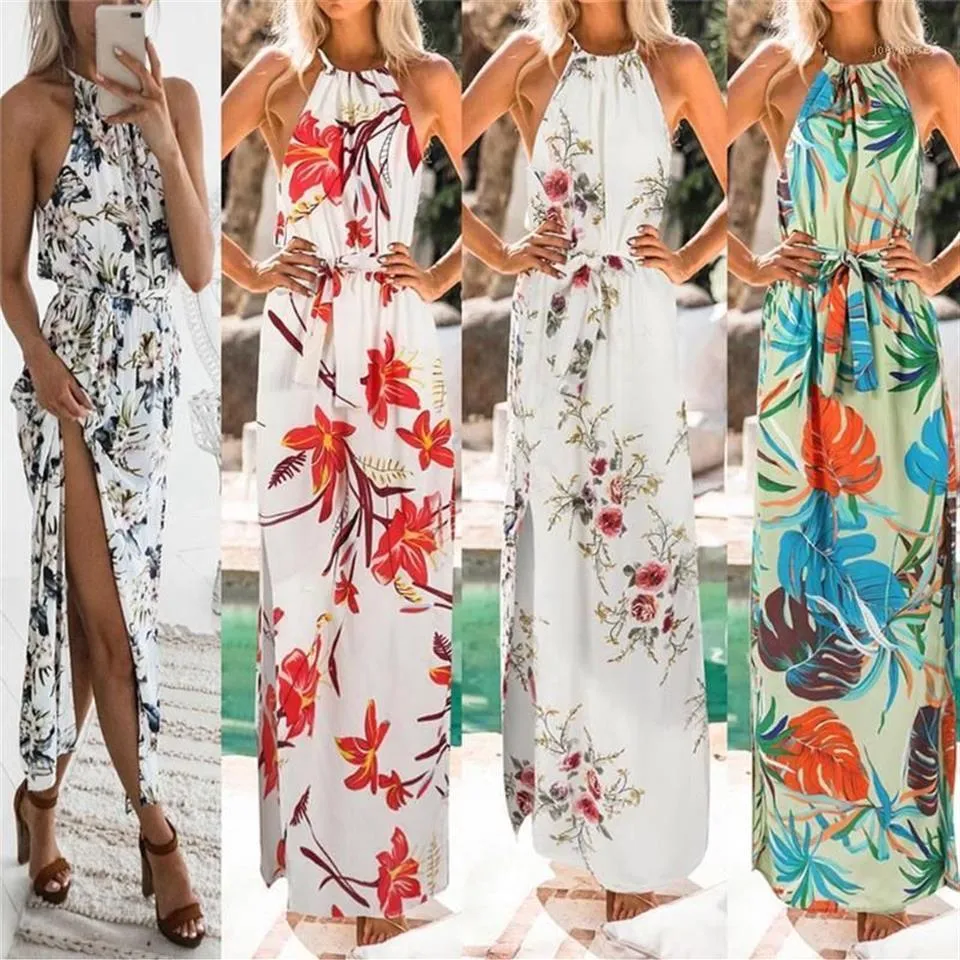 Vestidos de Verano 2019ファッション女性プリントBoho Floral Long MaxiドレスノースリーブイブニングパーティーサマービーチSundress W06191310p