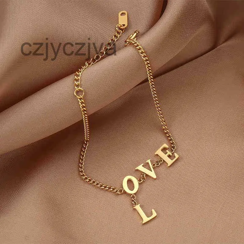 Pendentif lettre d'amour pour femmes, en acier inoxydable plaqué or, Bracelet esthétique pour fille, cadeau de saint valentin, 14 février, 2020