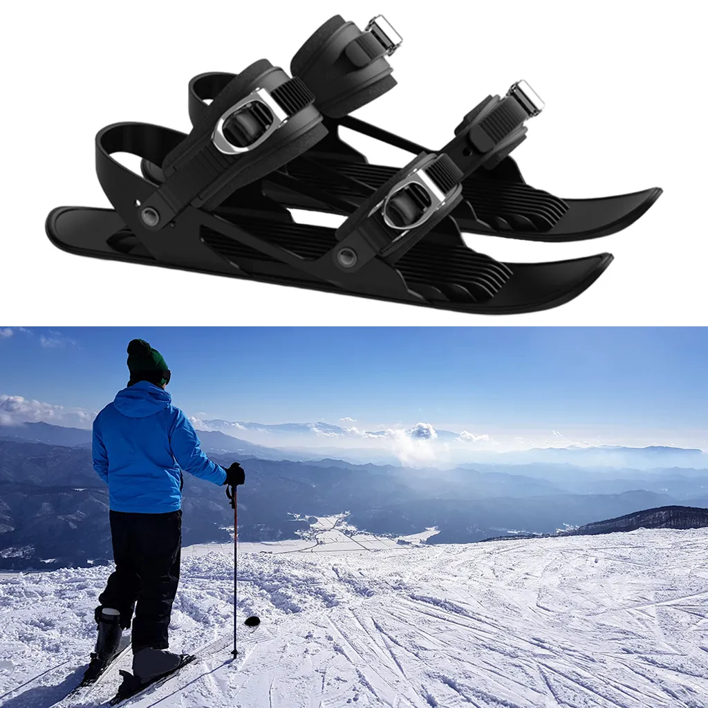 1 Pair Mini Ski Skates Outdoor Adjustable Wear Esistant Bindings Skiboard Universal for Snow Short Black Snowboard