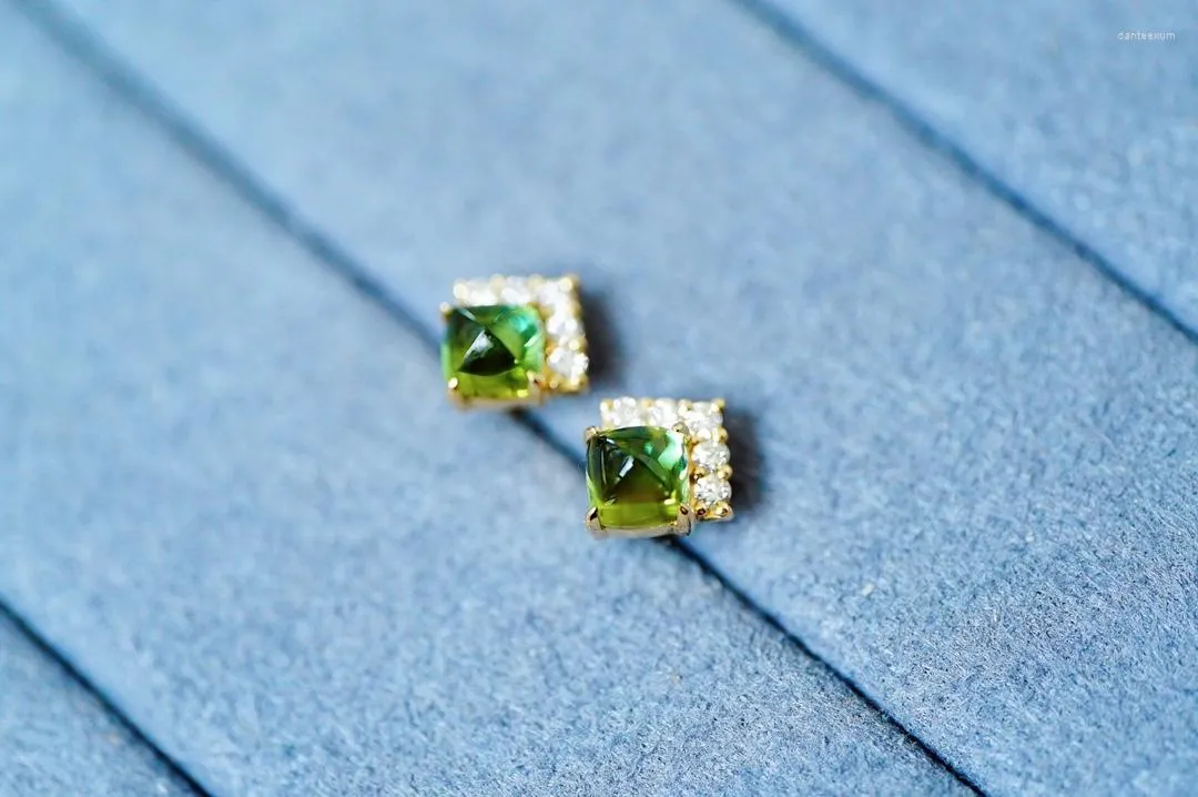 Stud Earrings JHY Solid 18K Gold Nature Green Tourmaline Diamonds Gemstone 1.2ct Studs For Female Birthday's Presents