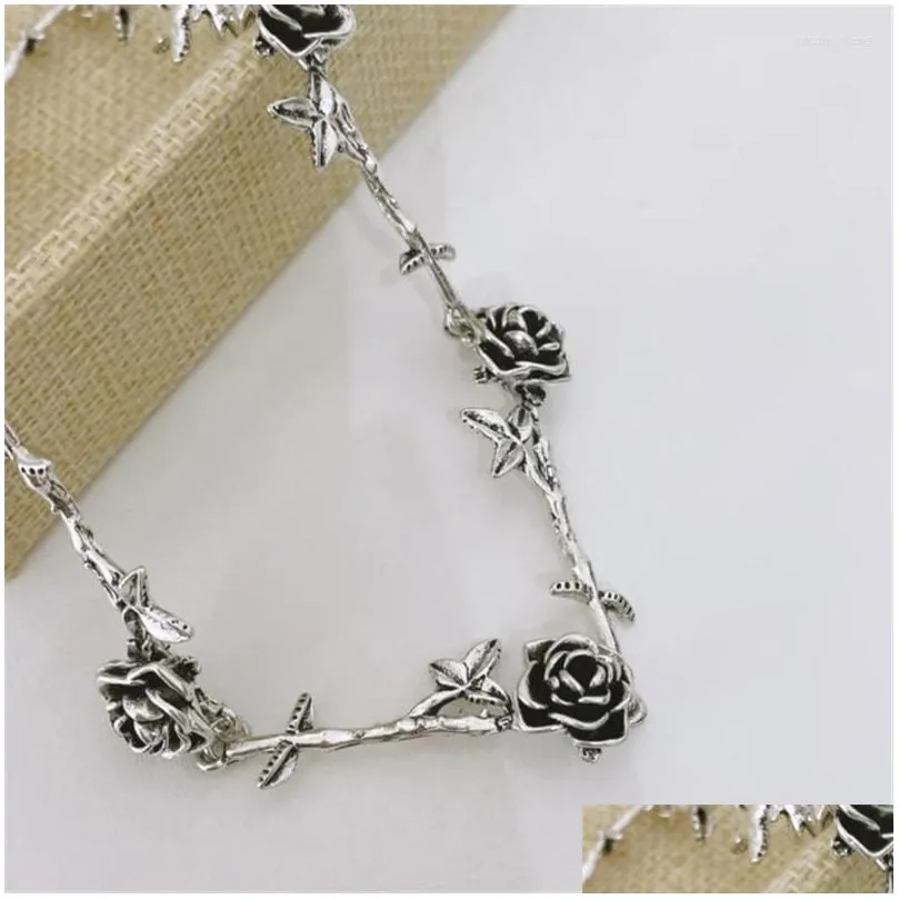 Chokers Choker Vintage Rose and Thorns Necklace - Punk Goth Style Siertone Chain Jewelry on the Neck Gothic for Women 2022 Drop Deli DHP8Q