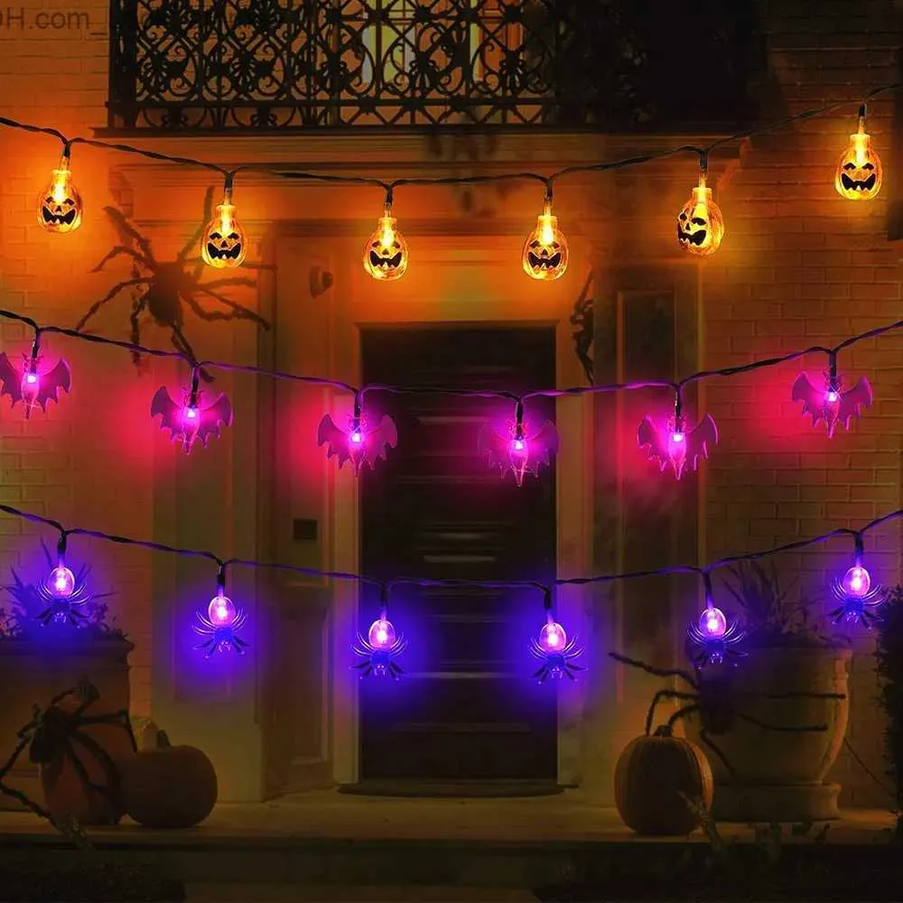 Autres fournitures de fête d'événement Décorations d'Halloween en plein air Lumières 10/20 LED Citrouille Araignée Chauve-souris Crâne Lumière à piles pour la fête d'Halloween en intérieur Q231010