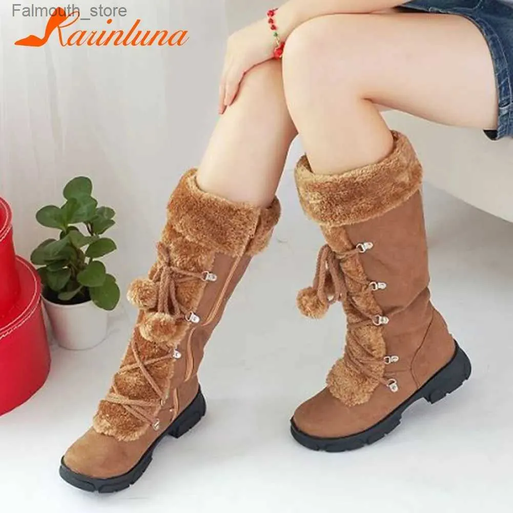 KARINLUNA Dames Bontlaarzen Dames Winterschoenen Vrouw Rits Casual Knielaarzen Warm houden Snowboots Zwart Grote maat 35-46 Q231010