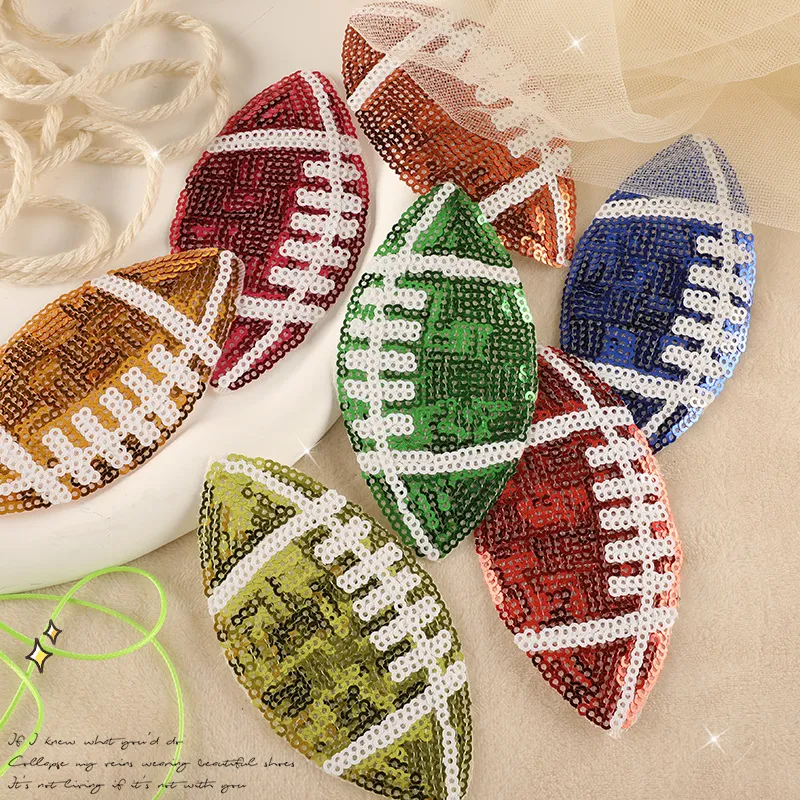 American Football Sequin Patches Rugby Applique For DIY Sewing On