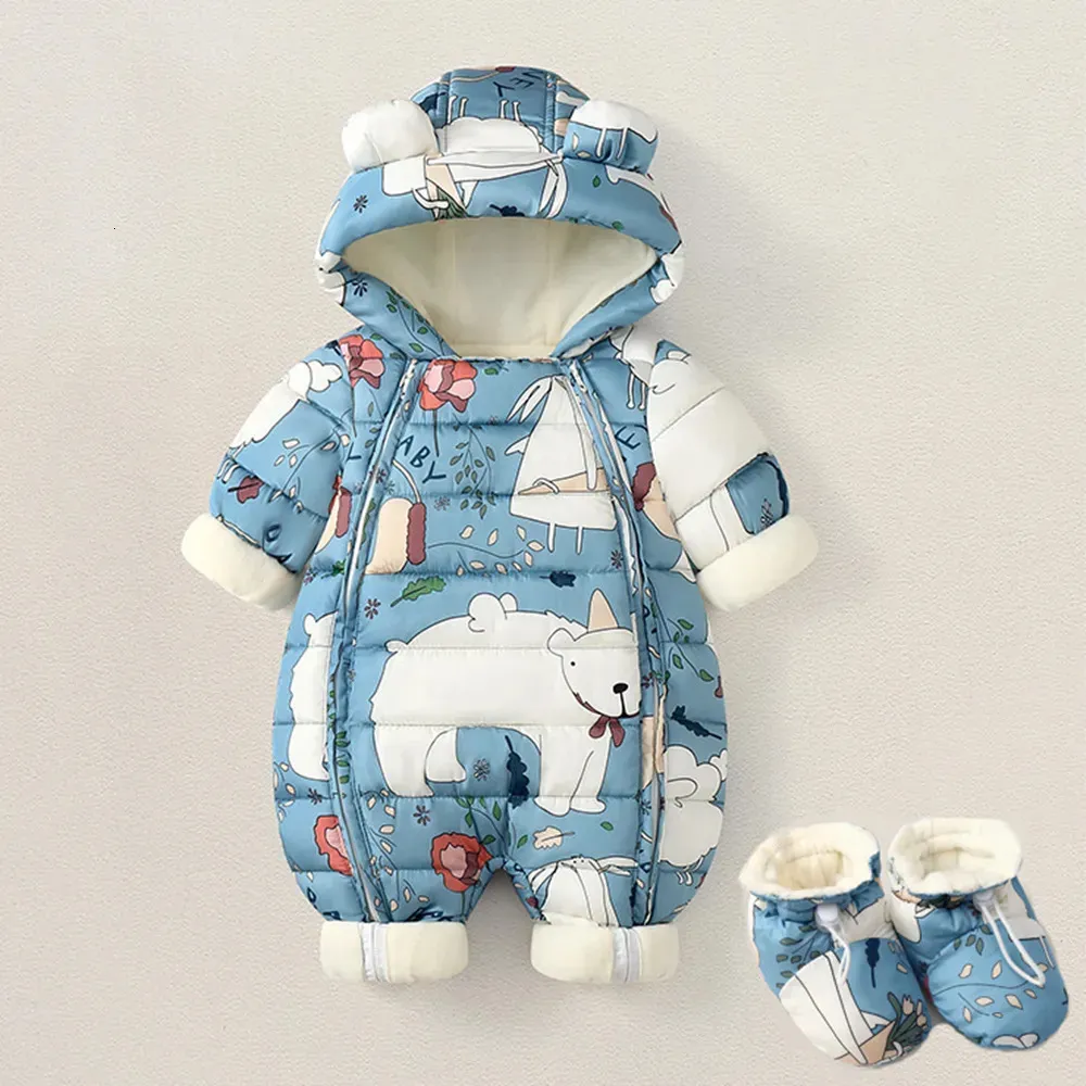 Donsjas geboren babymeisjeskleding Winterkleding Snowsuit Plus fluwelen dikke babyjongens jumpsuit 0-3 jaar romper overall peuterjas 231010