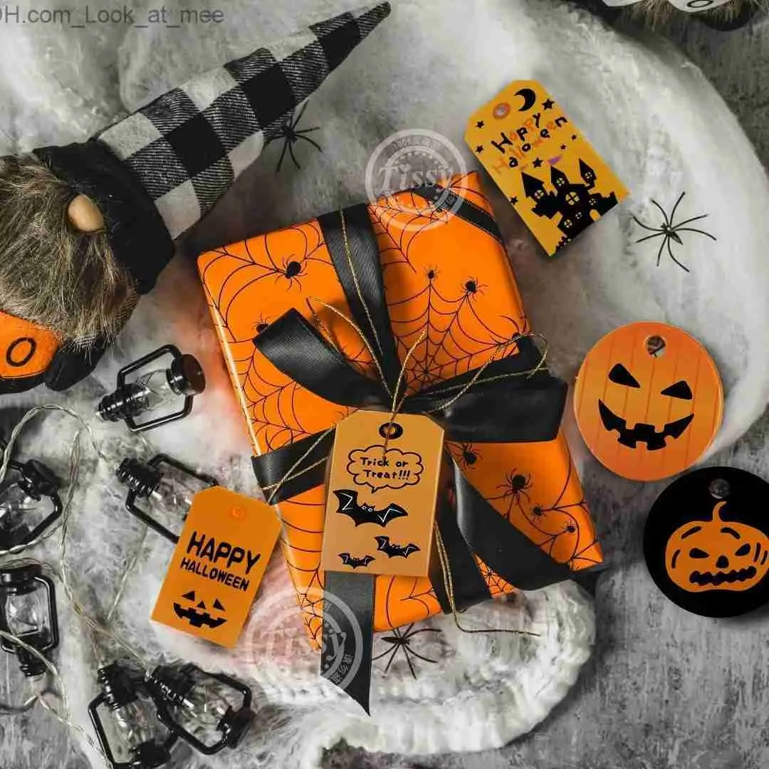 Andra evenemangsfest levererar 50st halloween present wrap papper taggar pumpa spöke bat typ hantverk haning etiketter för halloween diy krafts inpackning leveranser q231010