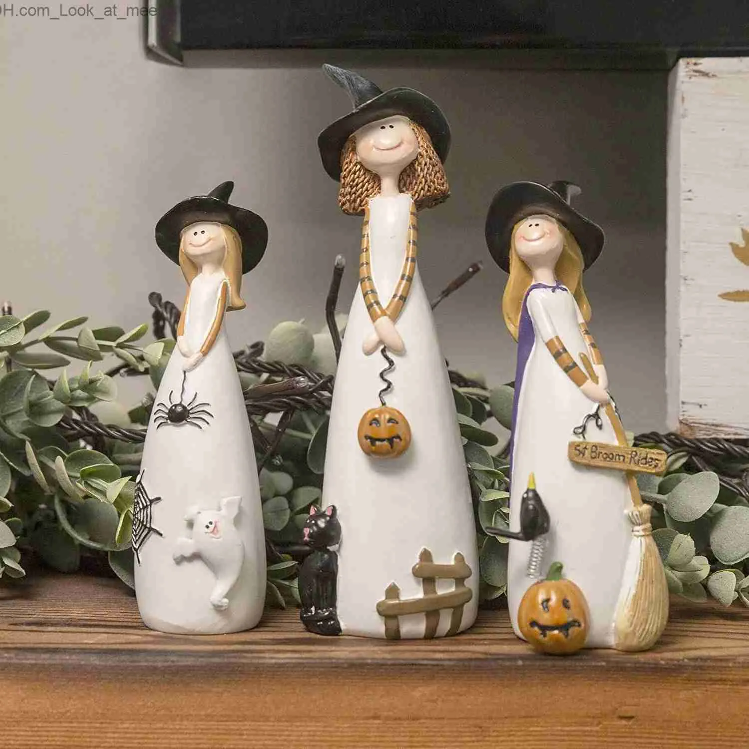 Autres fournitures de fête d'événement Halloween décoration de sorcière artisanat en résine chapeau de sorcière chat fantôme corbeau et citrouille décor figurines pour ornements de vacances et de fête Q231010