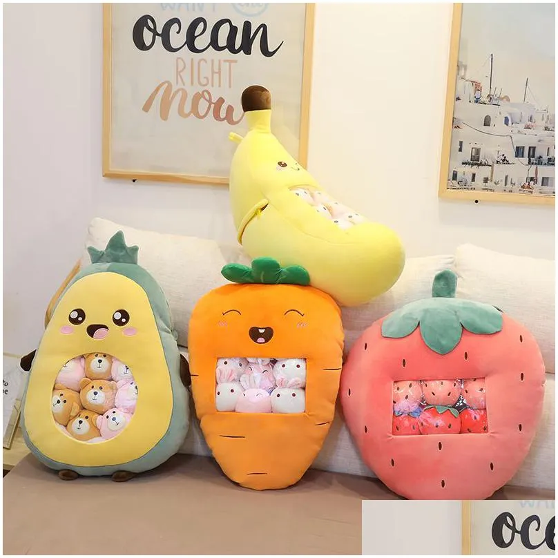 Stuffed Plush Animals 1 Fruit Snack Plant Plugin Toy Stberry Pillow With Small Ball Cartoon Banana Avocado Childrens Gift