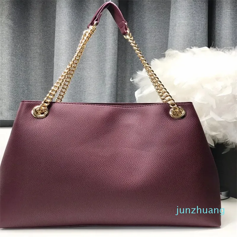 Designer Genuine Leather Bag with Chain Solid Color Women's Handbag Purses