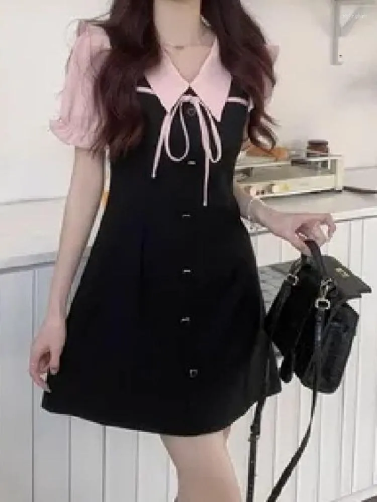 Party Dresses Y2k Kawaii Preppy Style School Black Dress Sweet Girls Puff Sleeve Mini Short 2023 på koreanskt sätt