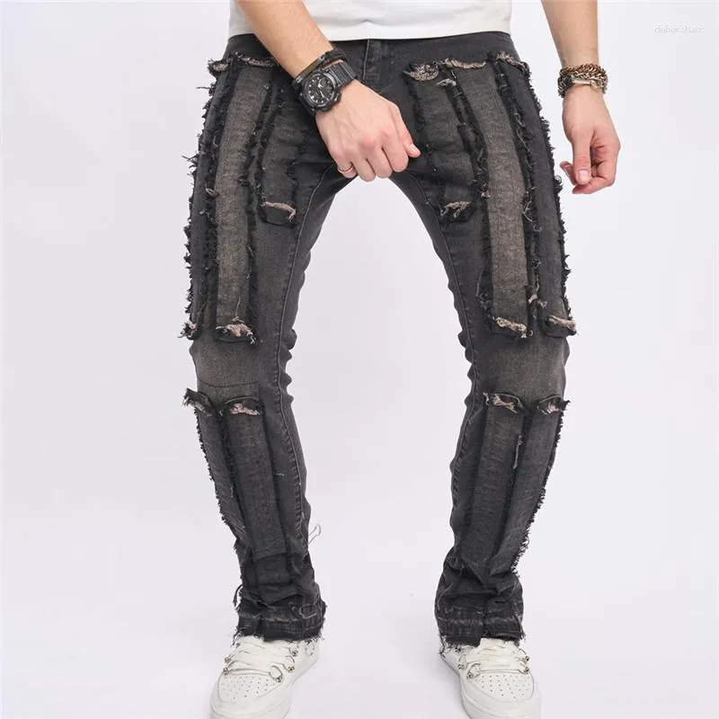 Jeans masculinos retro casual homens europa estados unidos tendência slim-fit high street black flare calças