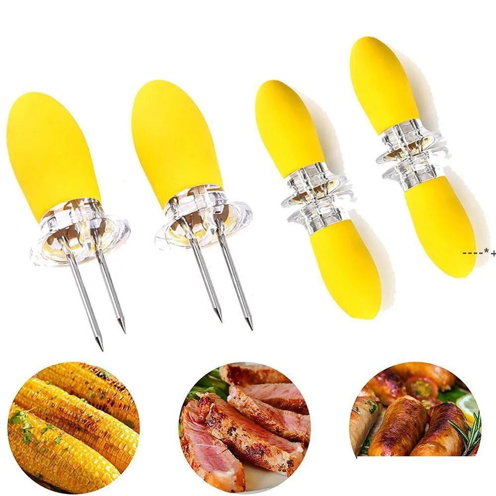 Altri utensili da cucina 2 pezzi / set Forchette per mais in acciaio inossidabile Alimenti durevoli sulla pannocchia Supporti Attrezzo da giardino Picnic Party Barbecue Forchetta Rrb11 Dh6I7