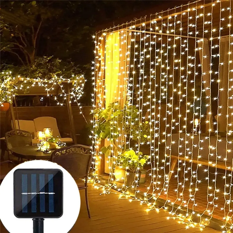 Garten Solar-Led-Licht Im Freien 3X3 Wasserdichte Vorhang Lichter Solar Panel Kupfer Draht Girlande Garten Dekoration Außen Licht