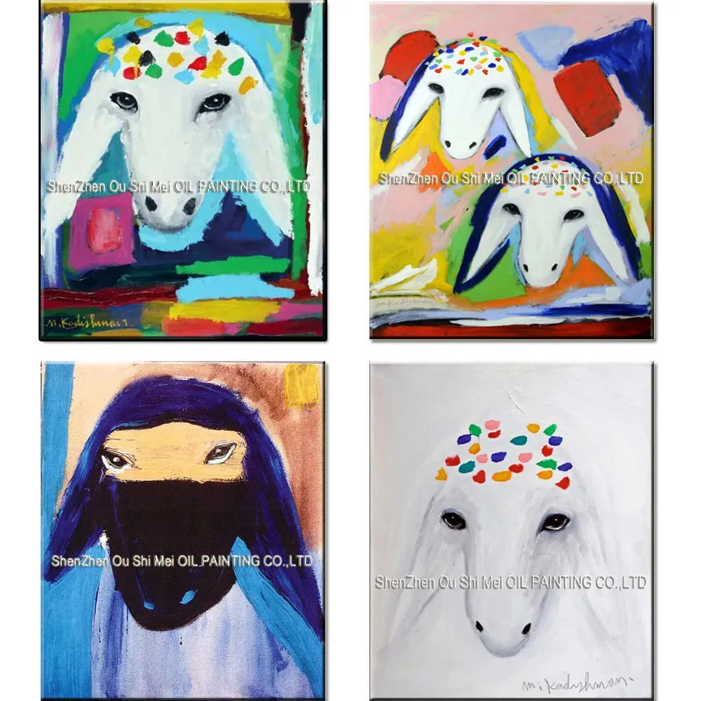 Pinturas pintadas à mão reprodução pintura a óleo animal em tela para decoração de quarto cor cabeça de ovelha Menashe Kadishman arte imitação pintura 231009