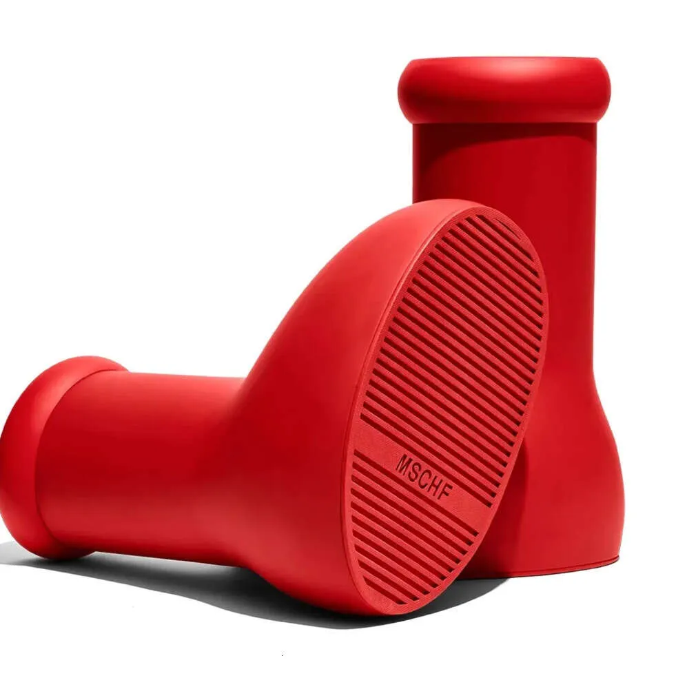 Big Red Cartoon Boots Fashion Round Toe Knee-High Rain Boots for