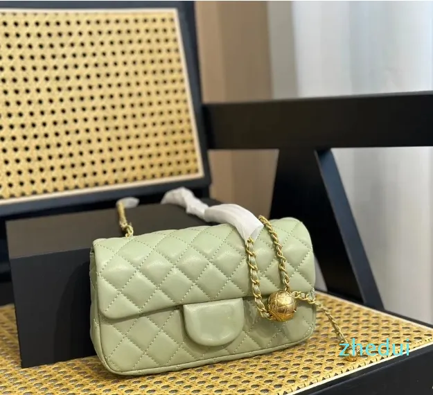 New Small Bag for Women's Fashion Versatile Sheepskin Texture Chain Bag with One Shoulder Oblique Cross Golden Ball Square Fat and Advanced Sense