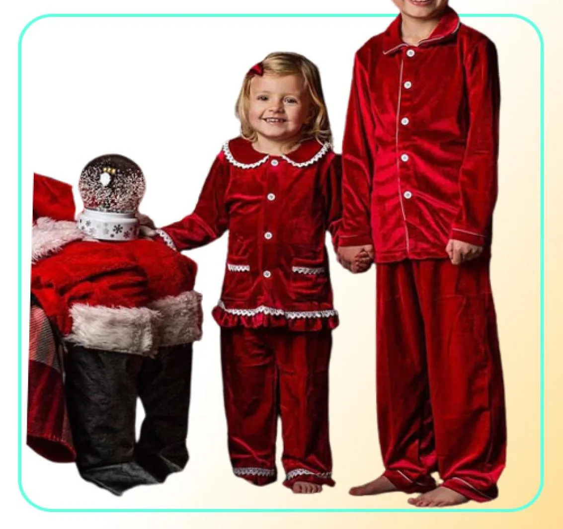 Pajamas Kids Baby Boy Girls Velvet Christmas Pajamas Set Toddler Long Sleeve Button Down Lace Tops Pants Pjs Sleepwear Clothing T2210139724864