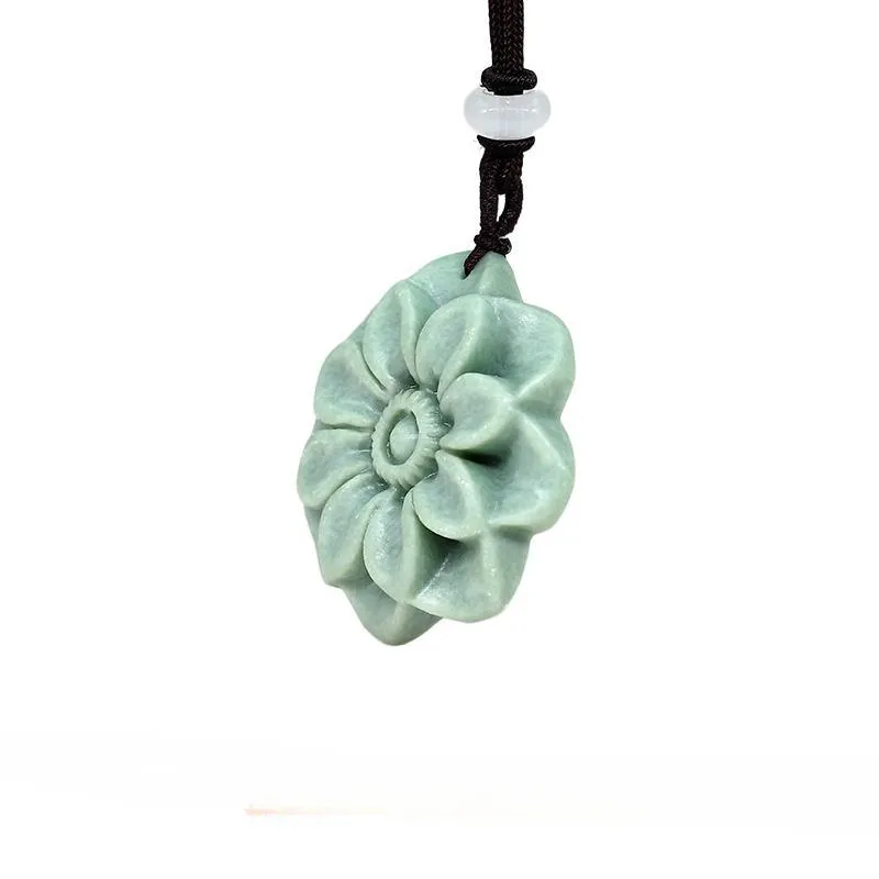 Jade Bloem Hanger Edelstenen Ketting Steen Cadeau Natuurlijke Sieraden Luxe Chinese Talismannen Accessoires Groen