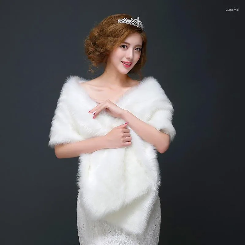 Women's Fur Women Warm Plush Faux Wrap White Scarf Capes Bridal Shawl Thicken Evening Party Dress Accessories Winter
