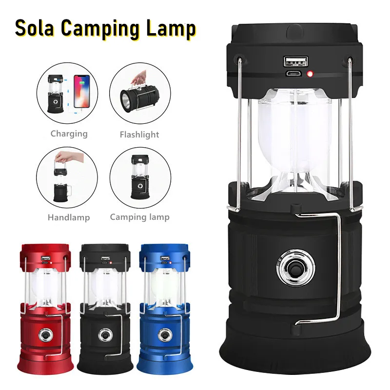 Solar LED Portable Camping Lanterns Compact Outdoor Rechargeable Long Lasting Camping Tent Light LED Waterproof Flashlight