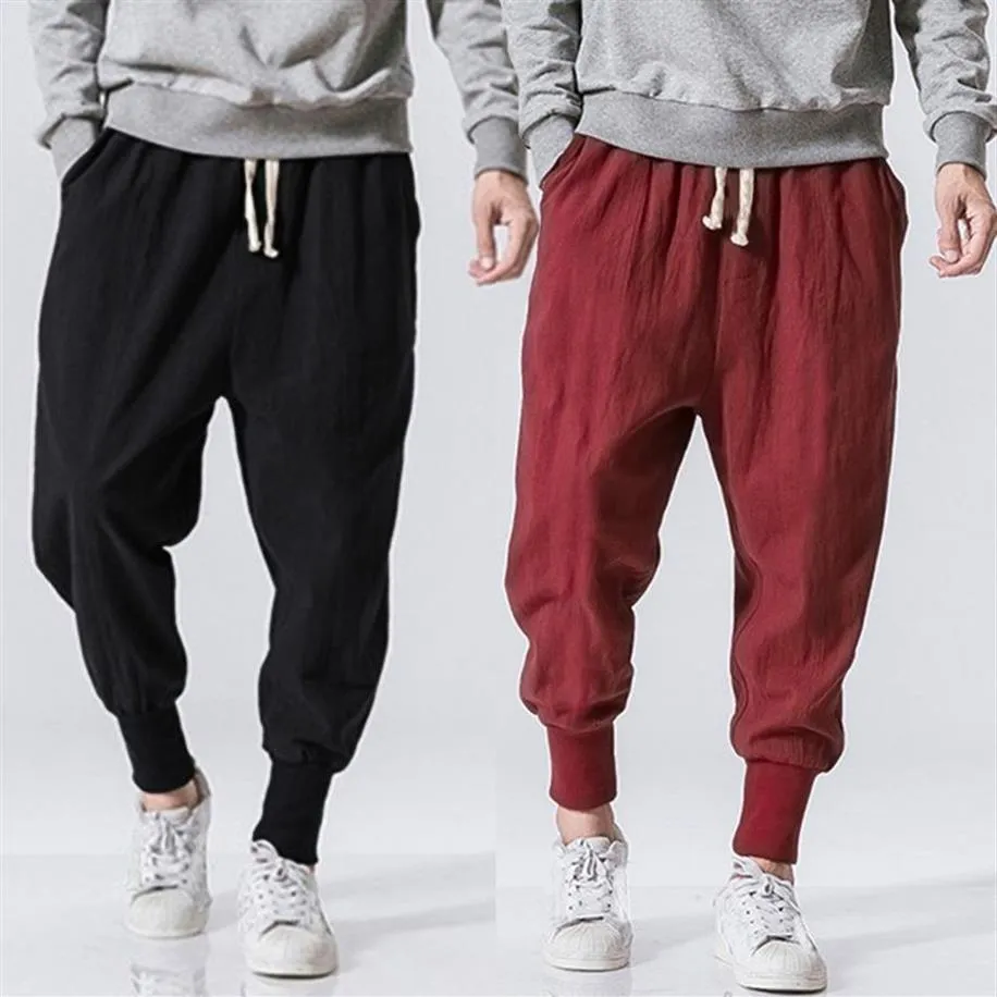 Incerun Men Harem Pants Drawstring Cotton Joggers Solid 2020 Streetwear Drop-Crotch Ounser