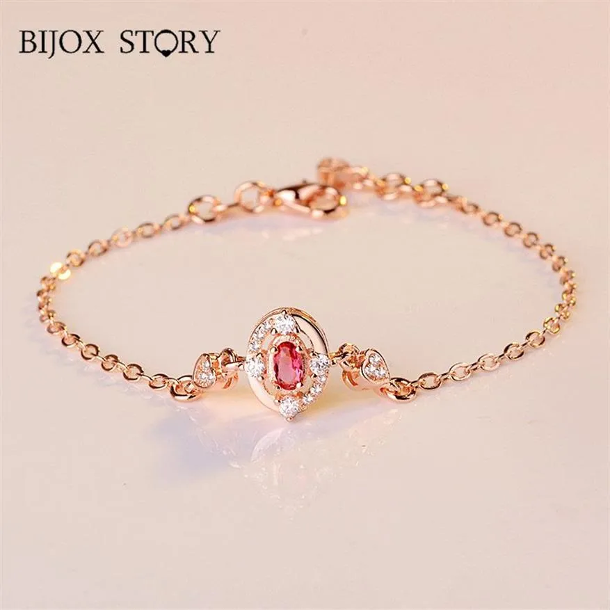 BIJOX STORY Modisches Armband aus 925er Sterlingsilber, ovale Form, Rubin, feiner Schmuck für Frauen, Hochzeitstag, Versprechen, Party, Geschenk2331