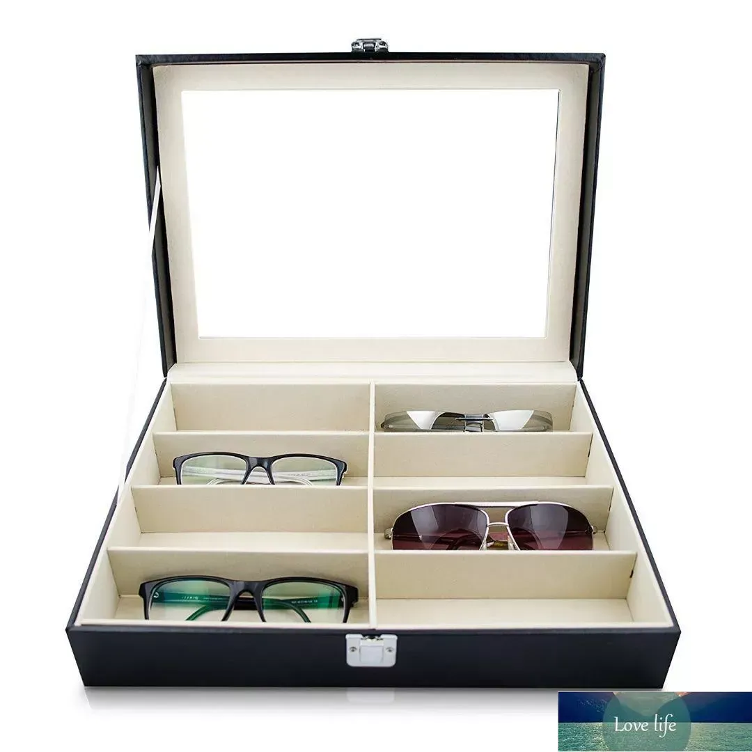 Boîte de rangement de lunettes de soleil de qualité, avec fenêtre, présentoir de lunettes en simili cuir, organisateur de rangement, collecteur 8 fentes