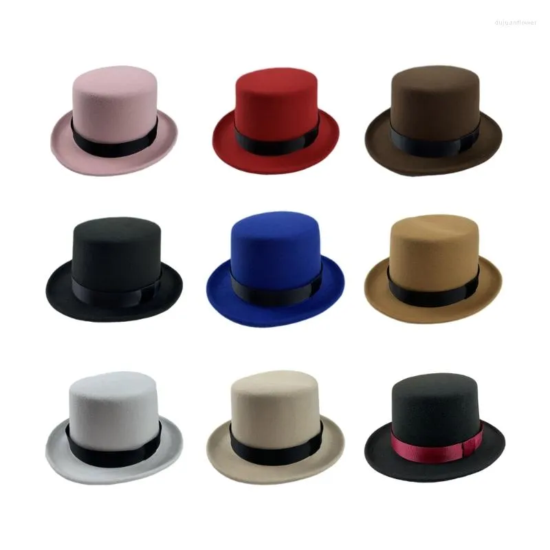 Berets Fashion British Style Flat Top Hat For Magician Costume Performances Theatrical Plays Musicals Hats Adult Teens