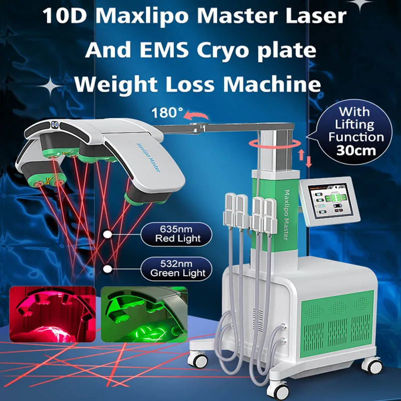 EMS Massage Muscle Building Machine 10D Maxlipo Laser Fat Reduction Cellulite Removal Red Green Light Lipolaser Therapy Slimming Equipment 4 EMSlim Cryo Pads
