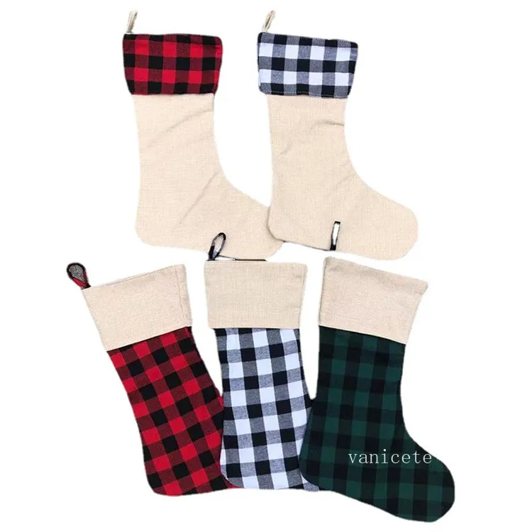 Süblimasyon manda ekose Noel çorap 6 stil boş Noel şeker çorapları hediye çantası Santa çorapları Noel ağacı oranment lt581