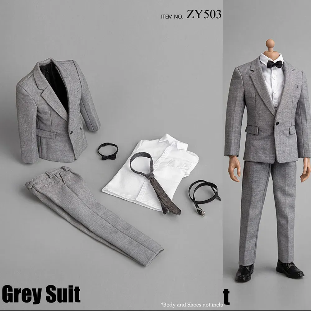 Figurines militaires en Stock, accessoire de figurine masculine à l'échelle 1/6 ZY5038, ensemble de costume gris pour homme, modèle d'accessoires de vêtements, modèle pour figurine d'action de 12 pouces 231009