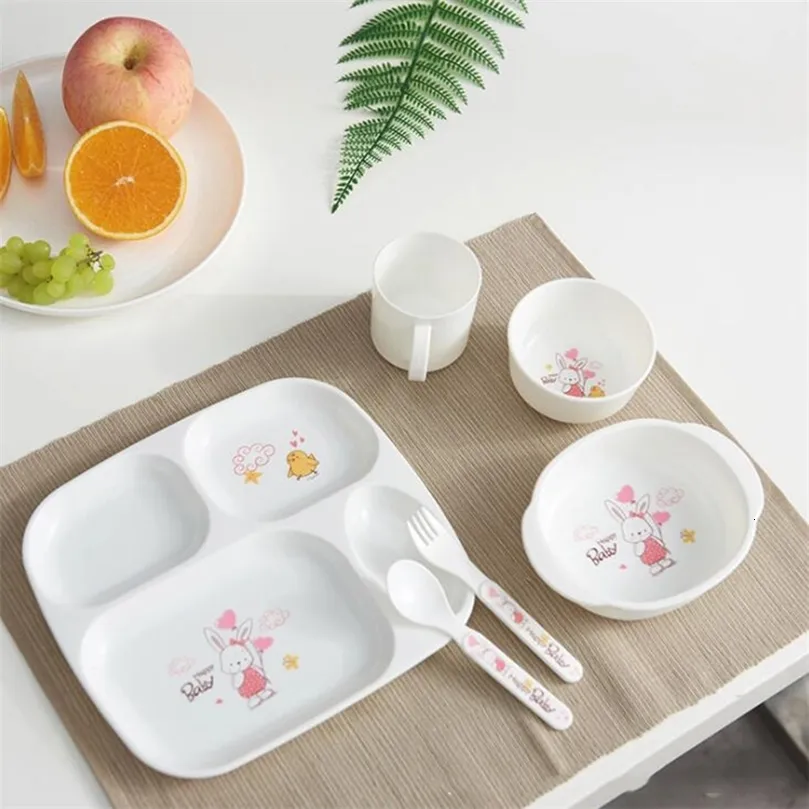Cups Dishes Utensils 6Pcs/Set Cartoon Baby Feeding Bowl Plate Dishes Fork Spoon Cup Children Tableware Set Infant Separation Feeding Tray Dinnerware 231006