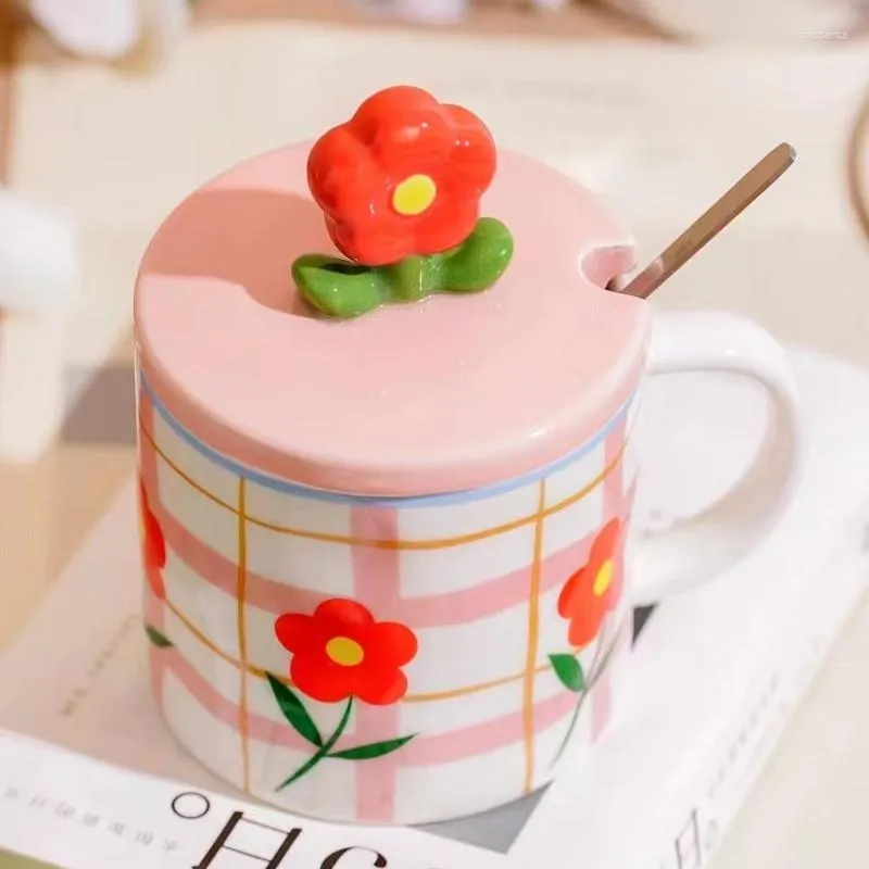 Tasses personnalité fleur peinte à la main tasse en céramique bureau créatif eau thé ménage Couple cadeau mignon