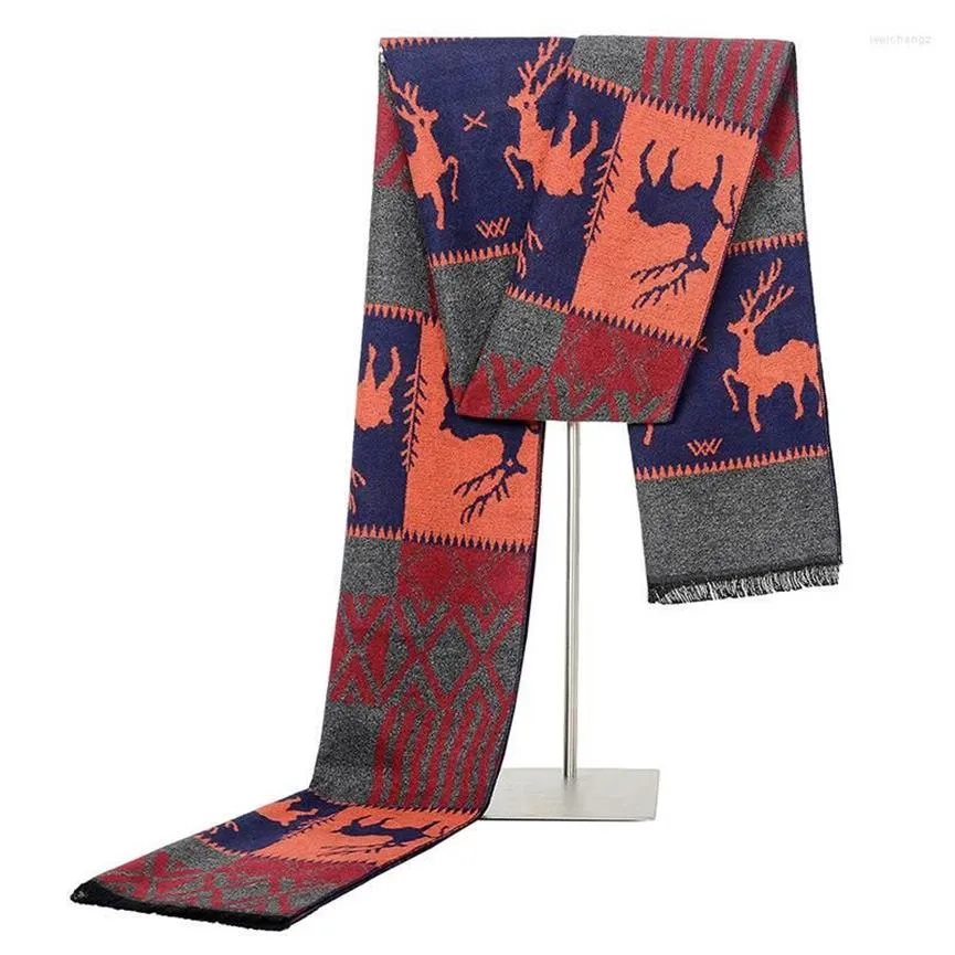 Halsdukar stickade hjortar Business Men Scarf Silk Cashmere Shawls Wraps High Quality Winter Warm Mens Christmas Gift206Z