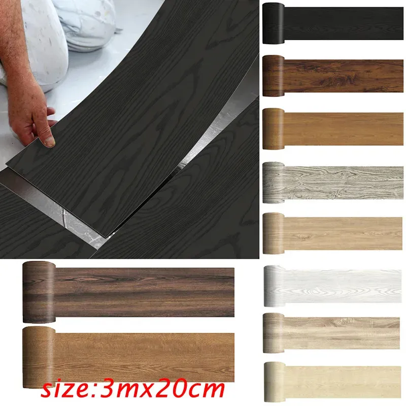 Autocollants muraux en PVC imperméable et amovible, 20x300cm, en Grain de bois, pour décoration de salon et de maison, 231009