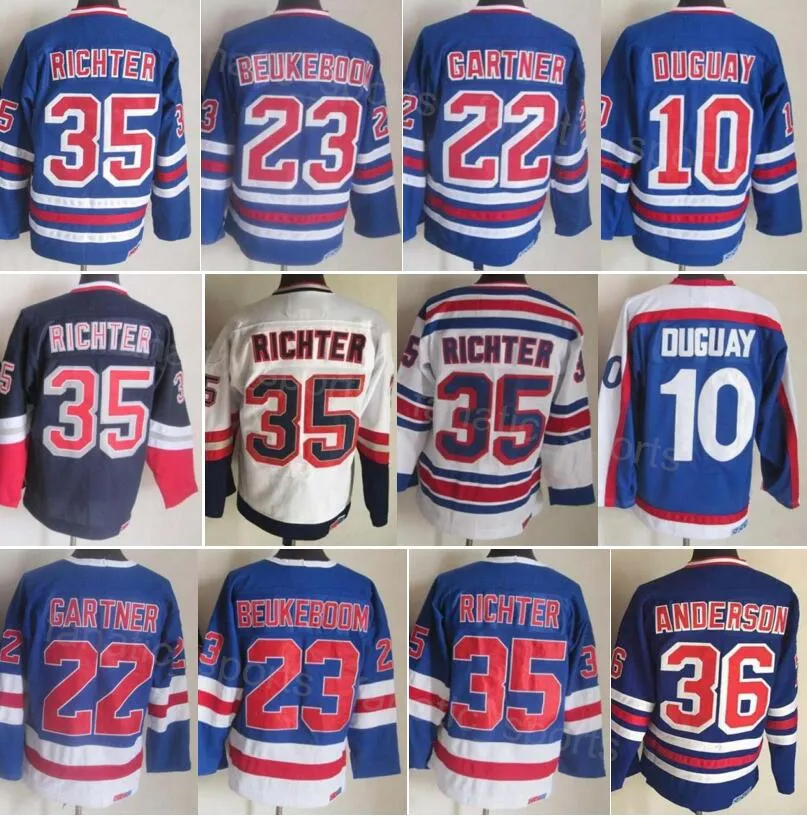 Retro Hockey Vintage 36 Glenn Anderson Jersey CCM 35 Mike Richter 10 Ron Duguay 22 Mike Gartner 23 Jeff Beukeboom Classic Retire 91-92 75th Anniversary Tymbroidery