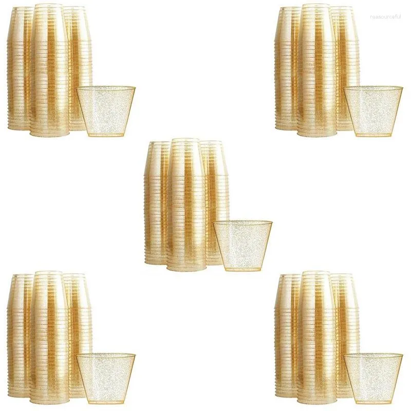 Kubki jednorazowe słomki 60x Złoty plastikowy kubek wodny proszek 90 uncji sok deser morski dekoracja ślubna