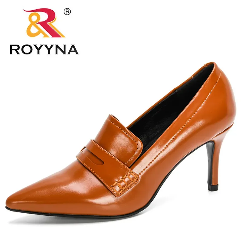 Dress Shoes ROYYNA Designers Original Top Quality Women Pumps Pointed Toe Thin Heels Dress Shoe Nice Leather Wedding Shoes Feminimo 231009