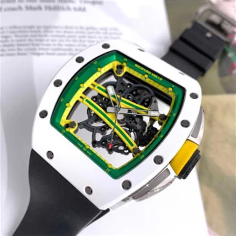Richarmill Watch Tourbillon Automatic Mechanical Wristwatches Swiss Womens Watches RM6101 White Ceramic Green Track Limited Edition Mens Fashion and Leisu WN5MH