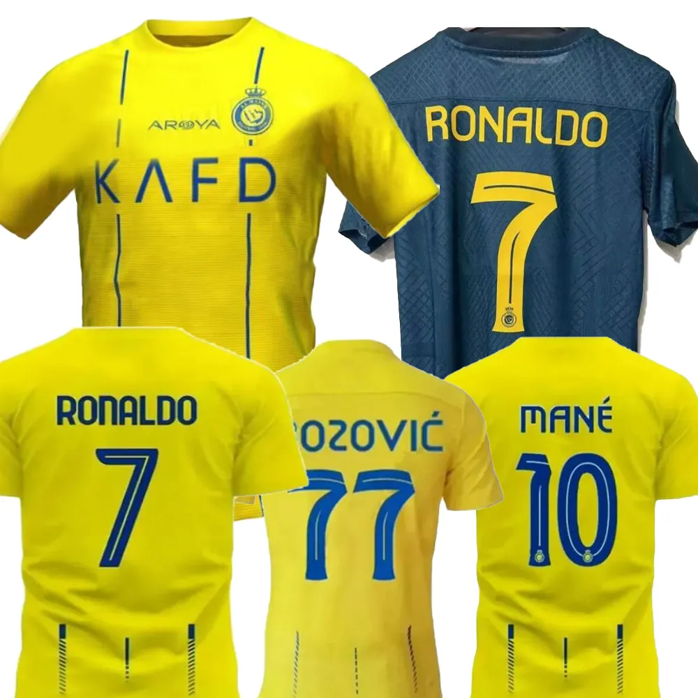 AL-NASSR FC 23-24 Maglie da calcio personalizzate Ronaldo 7 Shirt da calcio di abbigliamento sportivo Dhgate Kit personalizzati tacchetti di formazione Sconto sportivo Design Il tuo al Nassr