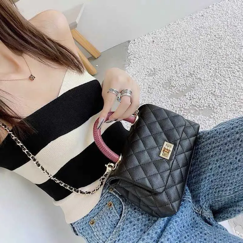Pequena corrente feminina treliça couro caviar ombro msenger bolsa pequena clássica bola padrão bolsas lojas têm 95% de desconto no atacado