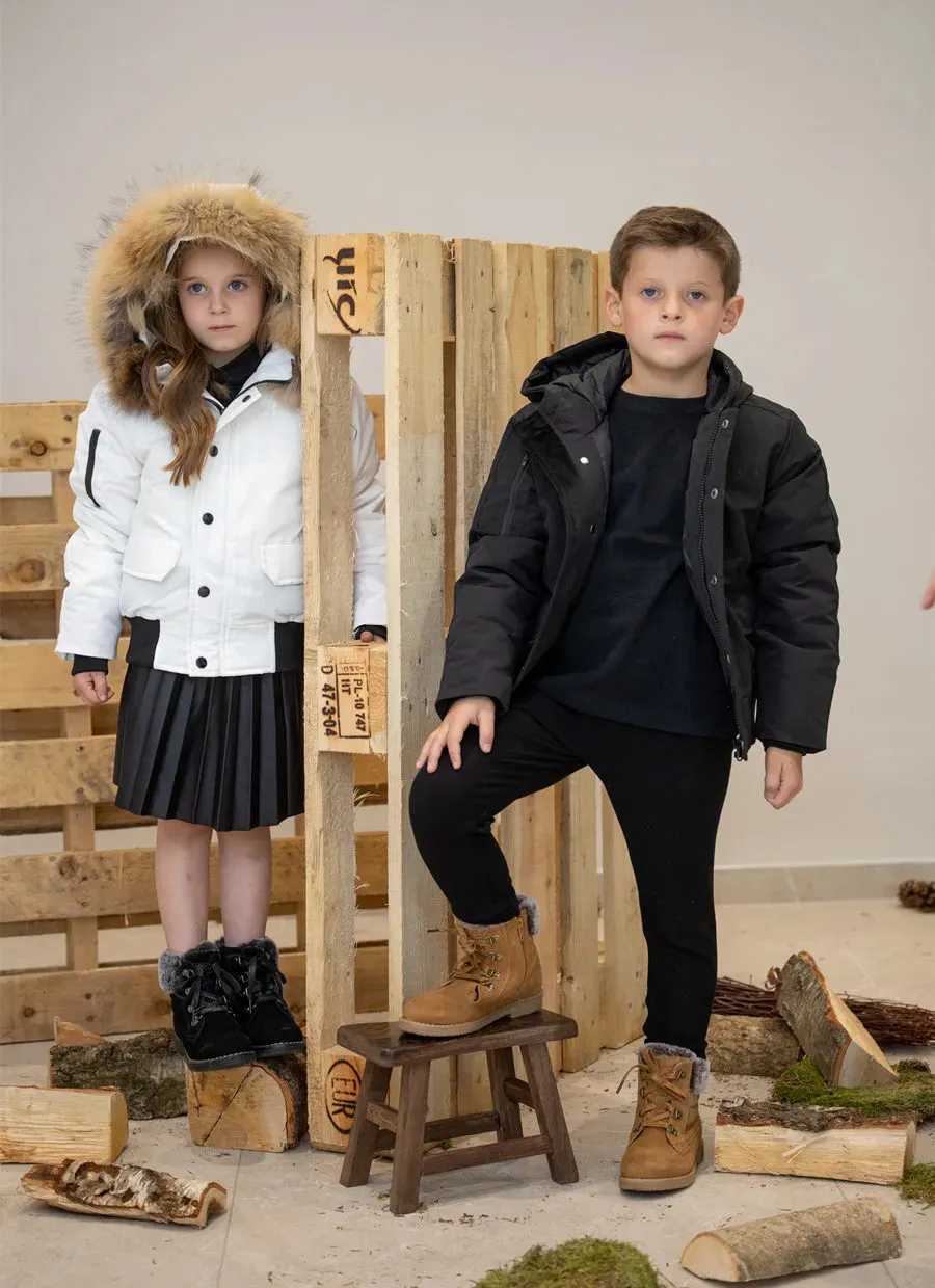 Piumino AS Fashion Bomber opaco per bambini imbottito in piumino caldo con pelliccia naturale staccabile 231009