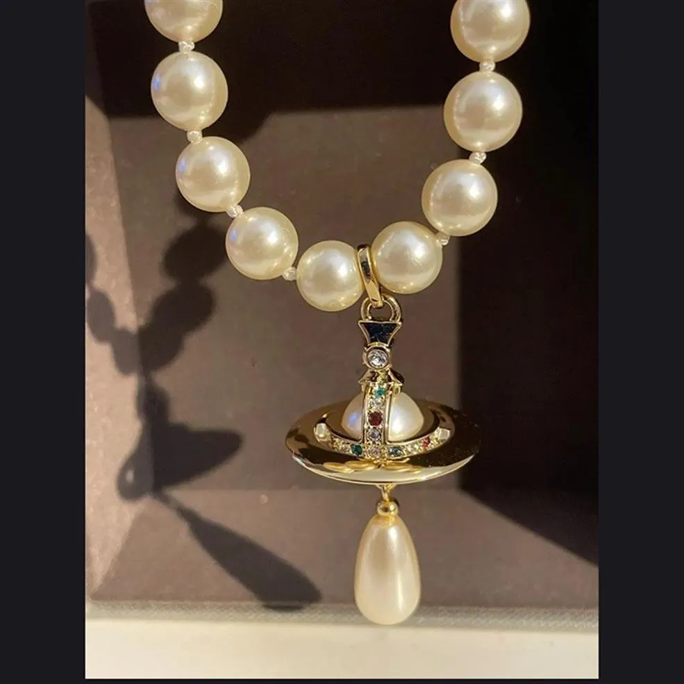 Luxury Fashion Drop Pearl Necklace Pendant Designer smycken Stereoskopisk Saturn -halsband Retro Style314A