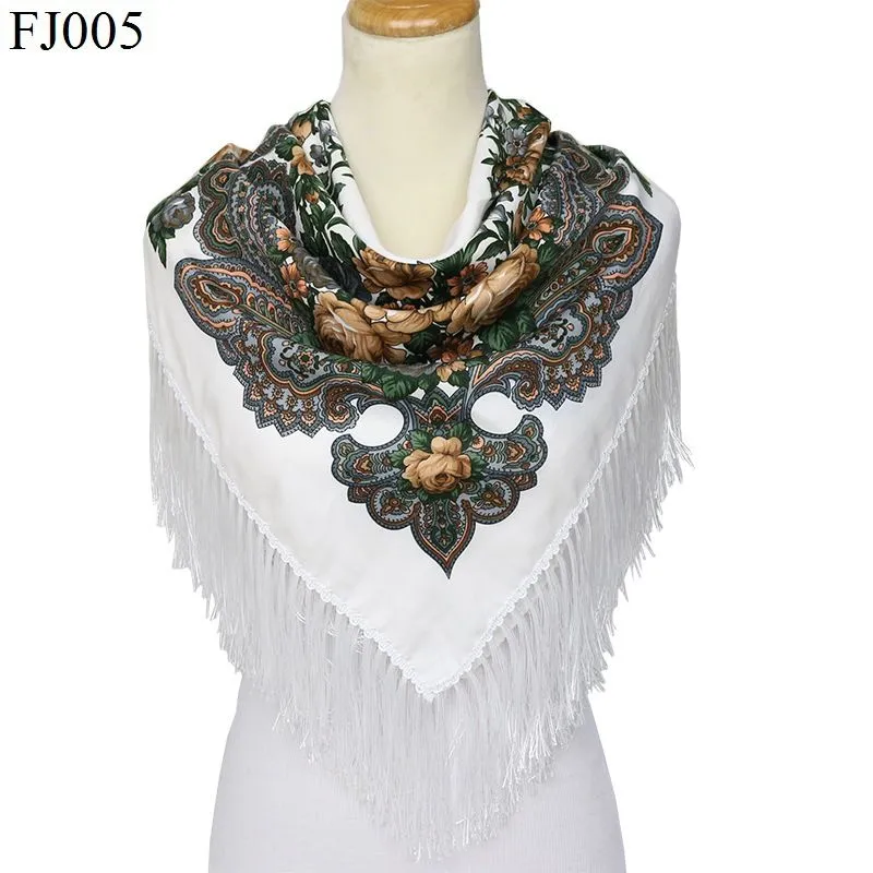 Russische Stil Quaste Große Schals Quadrat Frauen Winter Warme Baumwolle Ethnischen Stil Schal Weibliche Blume Wraps Lange Schals Geschenk