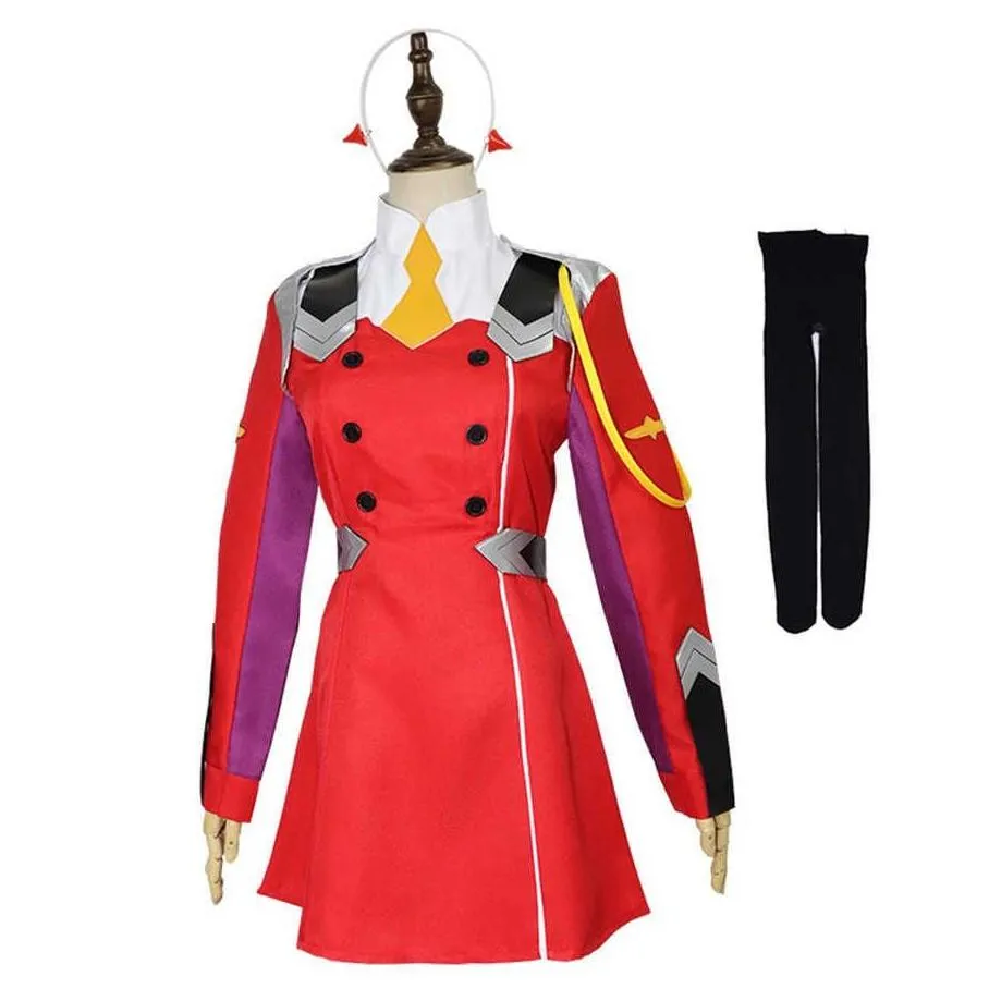 Overige feestelijke feestartikelen Zero Two Cosplaykostuums Darling In The Franxx 02 Jurk Uniform Pakken Hoofddeksels Pruik Dames Halloween Cos Dhima